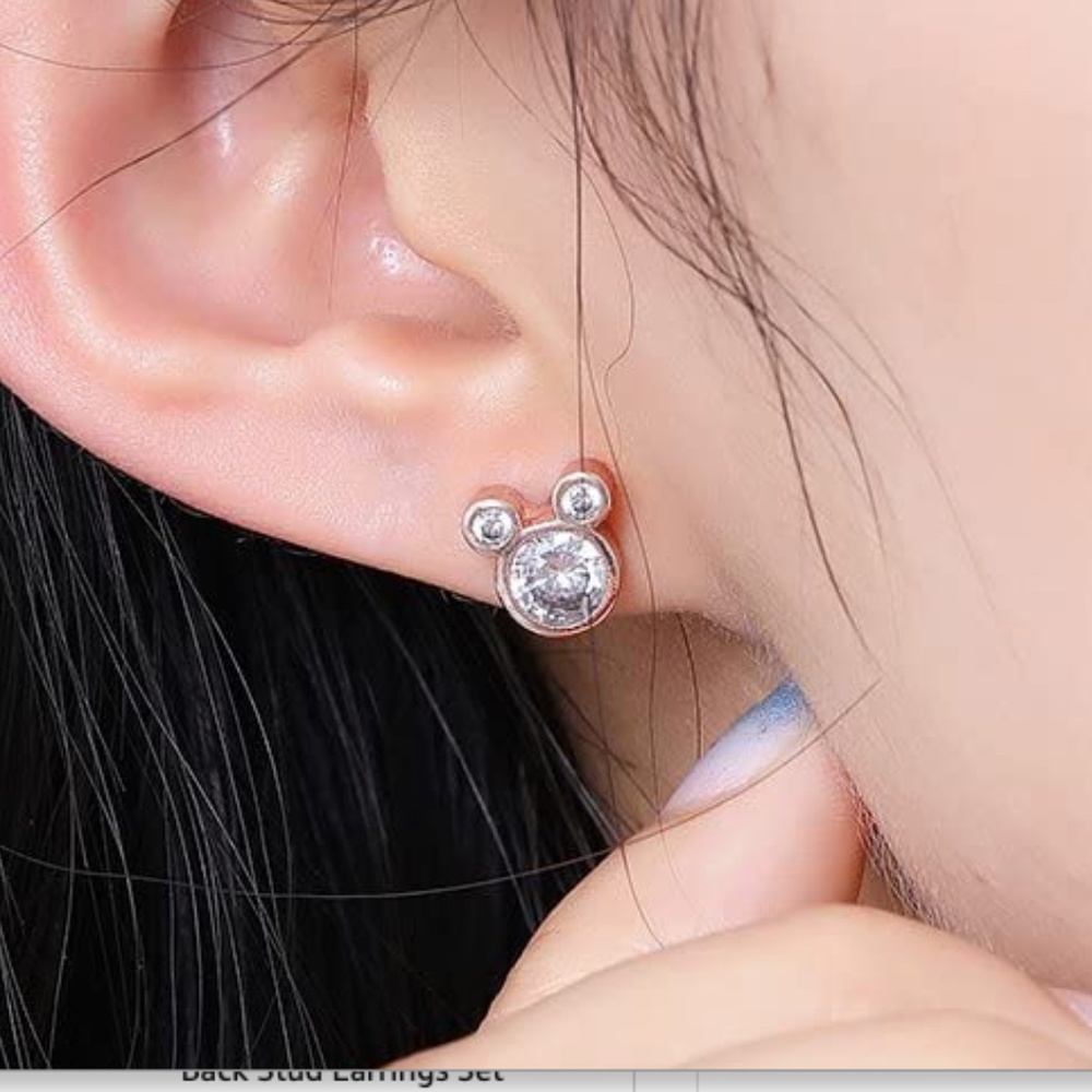 Silver Mickey Mouse Stud Earrings Rose Gold Plated - Picture 3 of 6